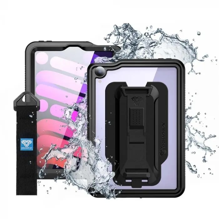 ARMOR-X - IP68 Waterproof Case with Hand Strap for iPad mini ( 6th ) [ Black ]