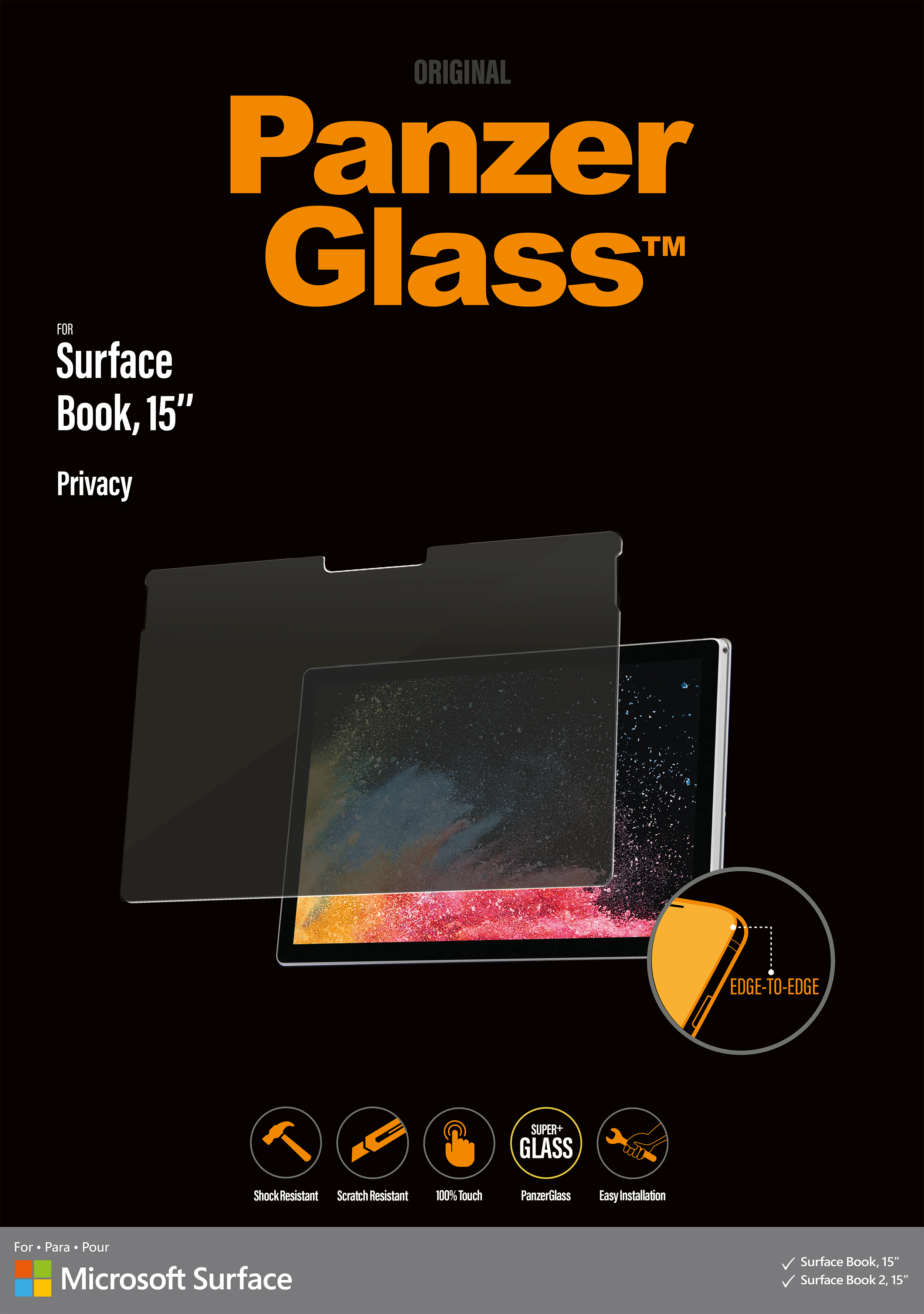 PanzerGlass - Privacy Screen Protector for Surface Book 2/1 15-inch
