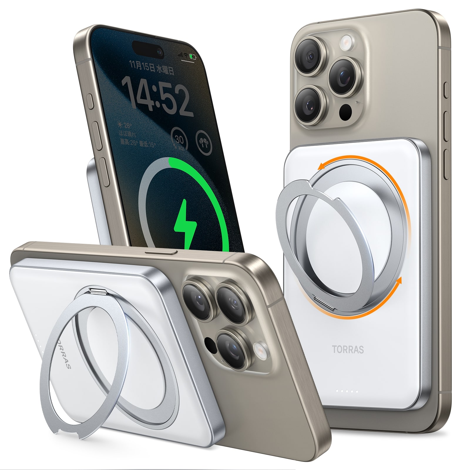Torras - 5000mAh Ostand MagSafe対応 モバイル バッテリー [ White ]