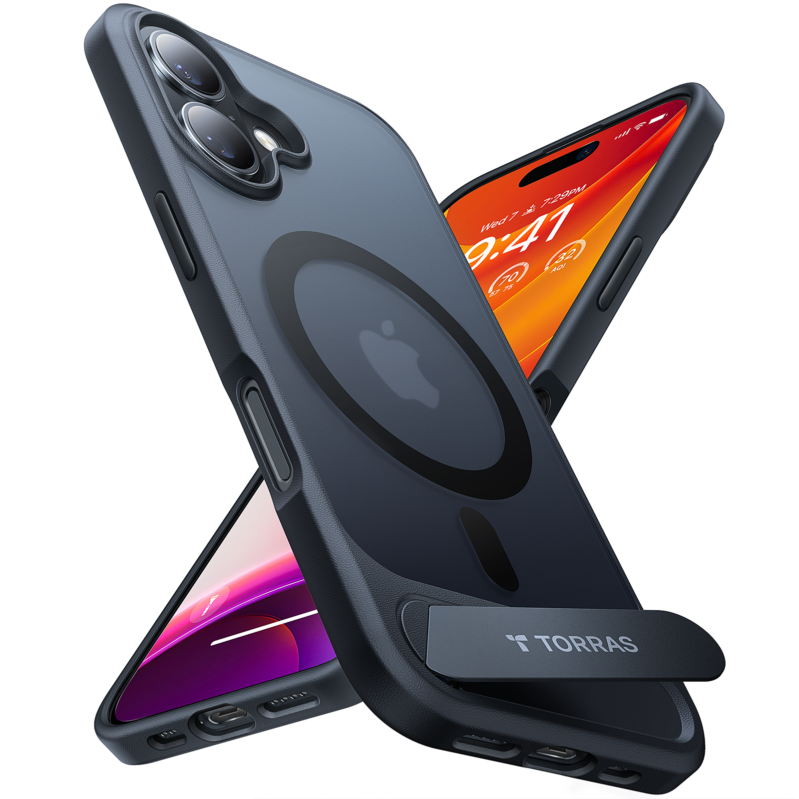 Torras - Pstand case  for iPhone 16[ Black ]