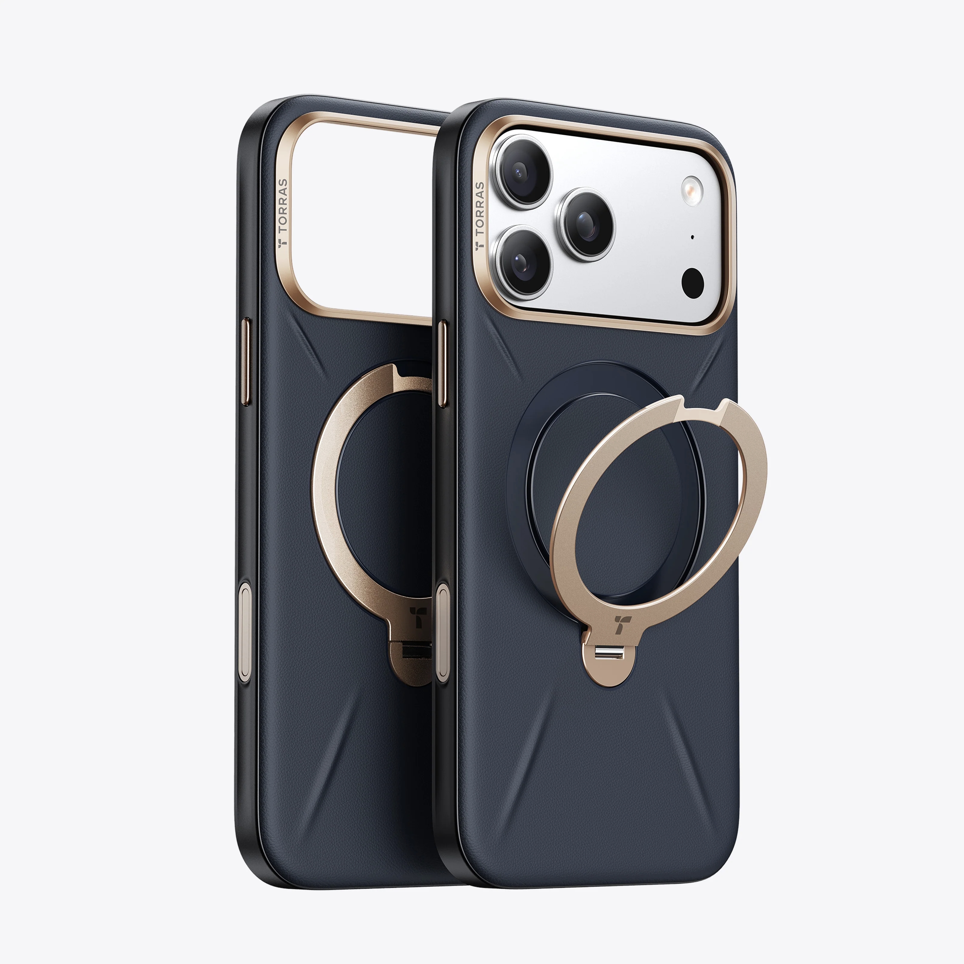 Torras - Ostand Q3 レザートーン Case for iPhone 17 Pro [ Midnight Blue ]