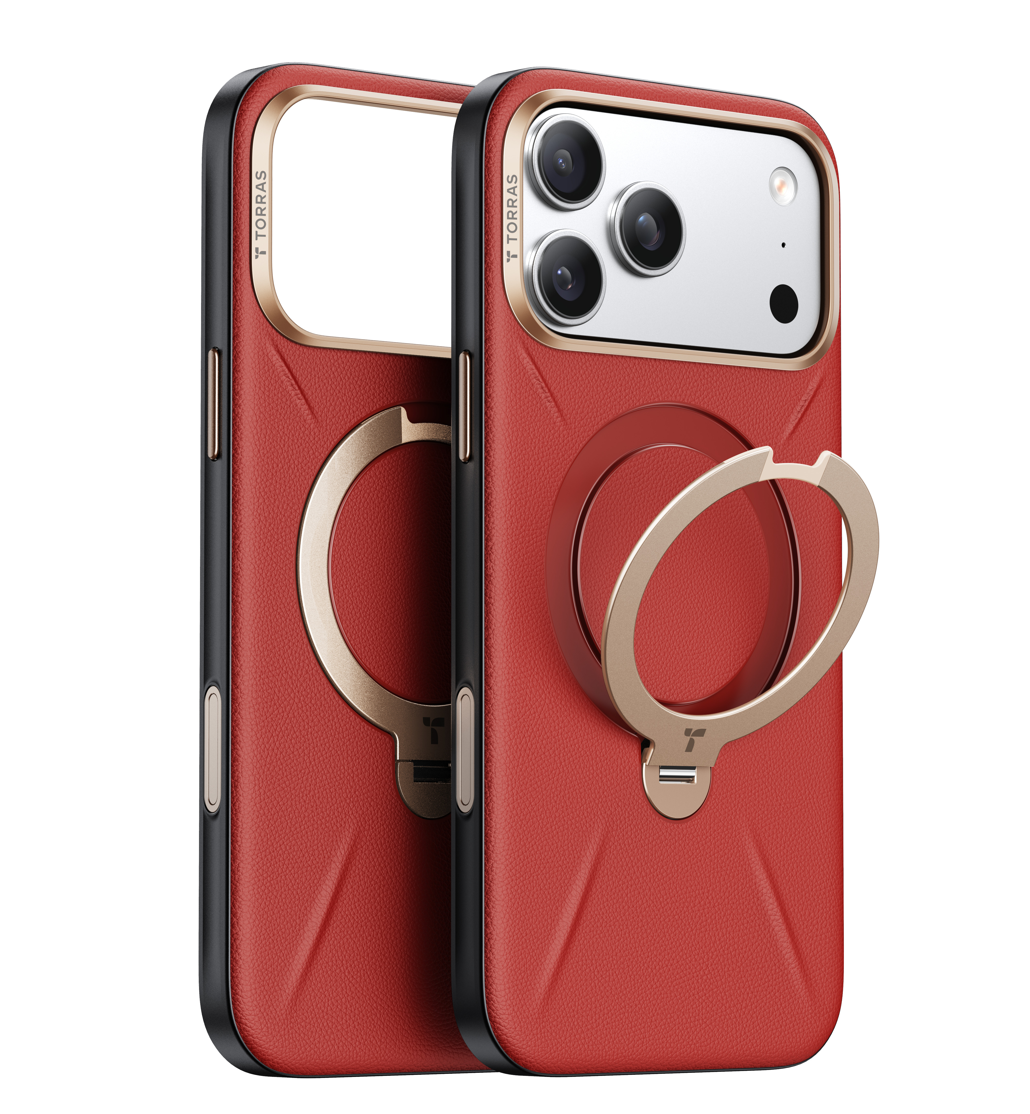 Torras - Ostand Q3 レザートーン Case for iPhone 17 Pro [ Red ]