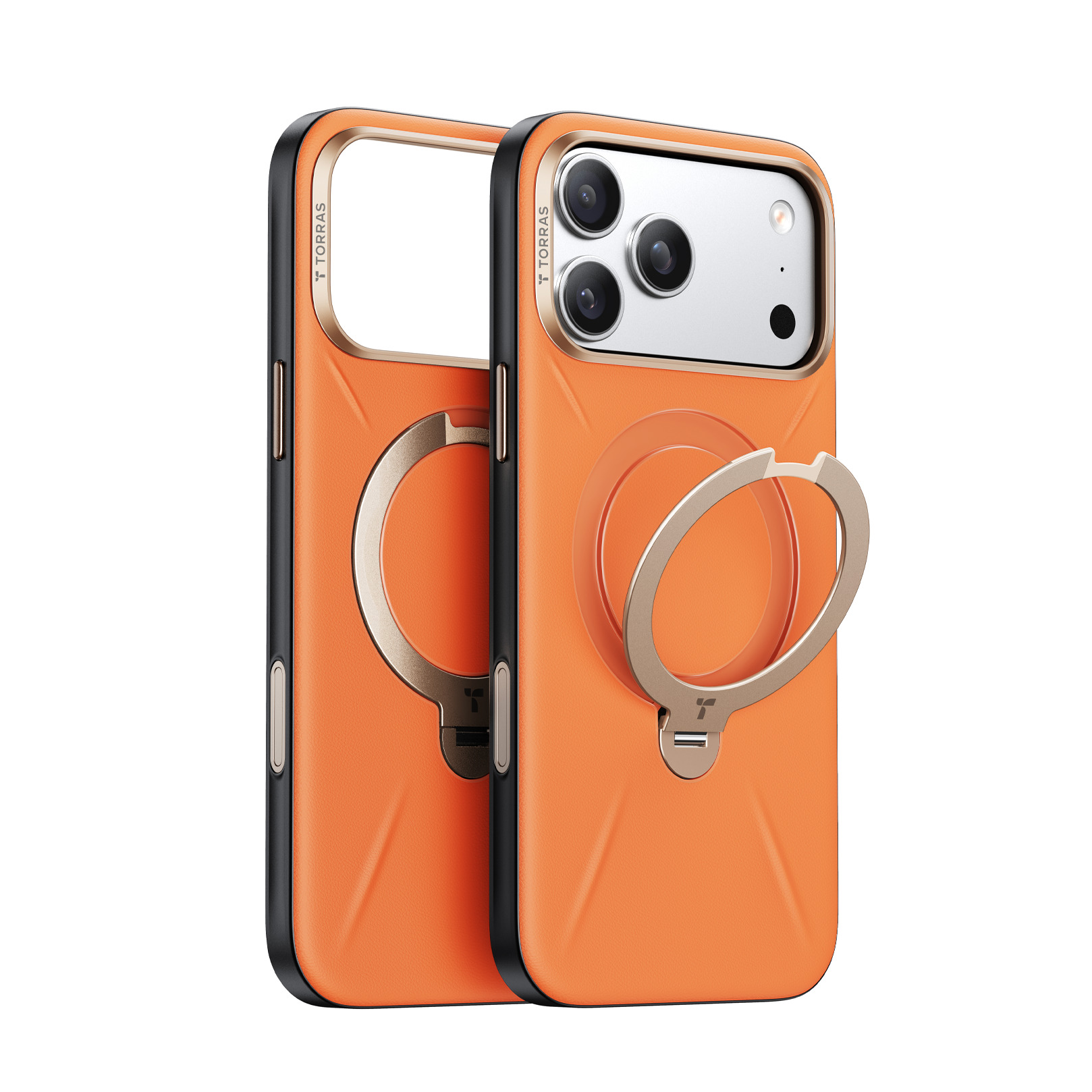Torras - Ostand Q3 レザートーン Case for iPhone 17 Pro [ Orange ]