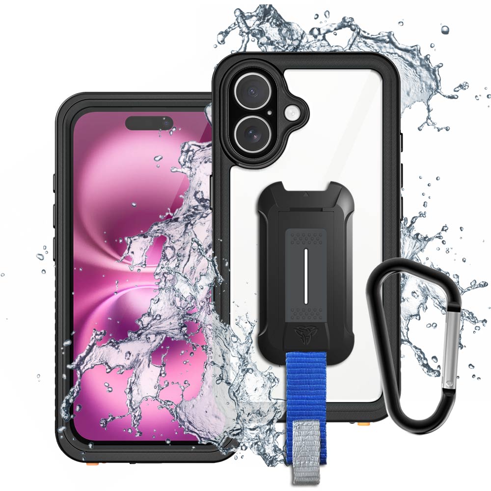 ARMOR-X - IP68 Waterproof Case with Hand Strap for iPhone 16 [ Black ]