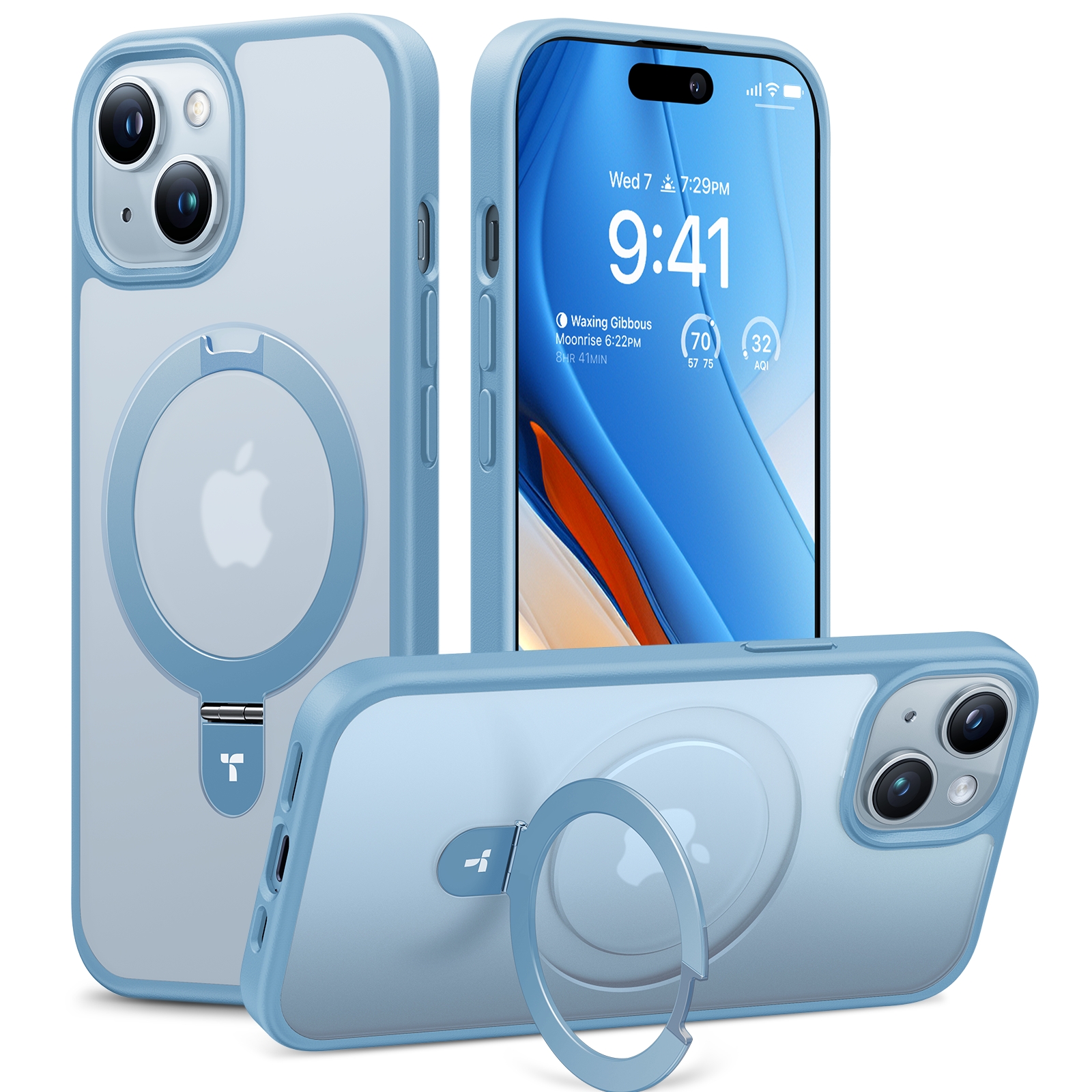 TORRAS - UPRO Ostand Matte Case for iPhone 15 [ Light Blue]