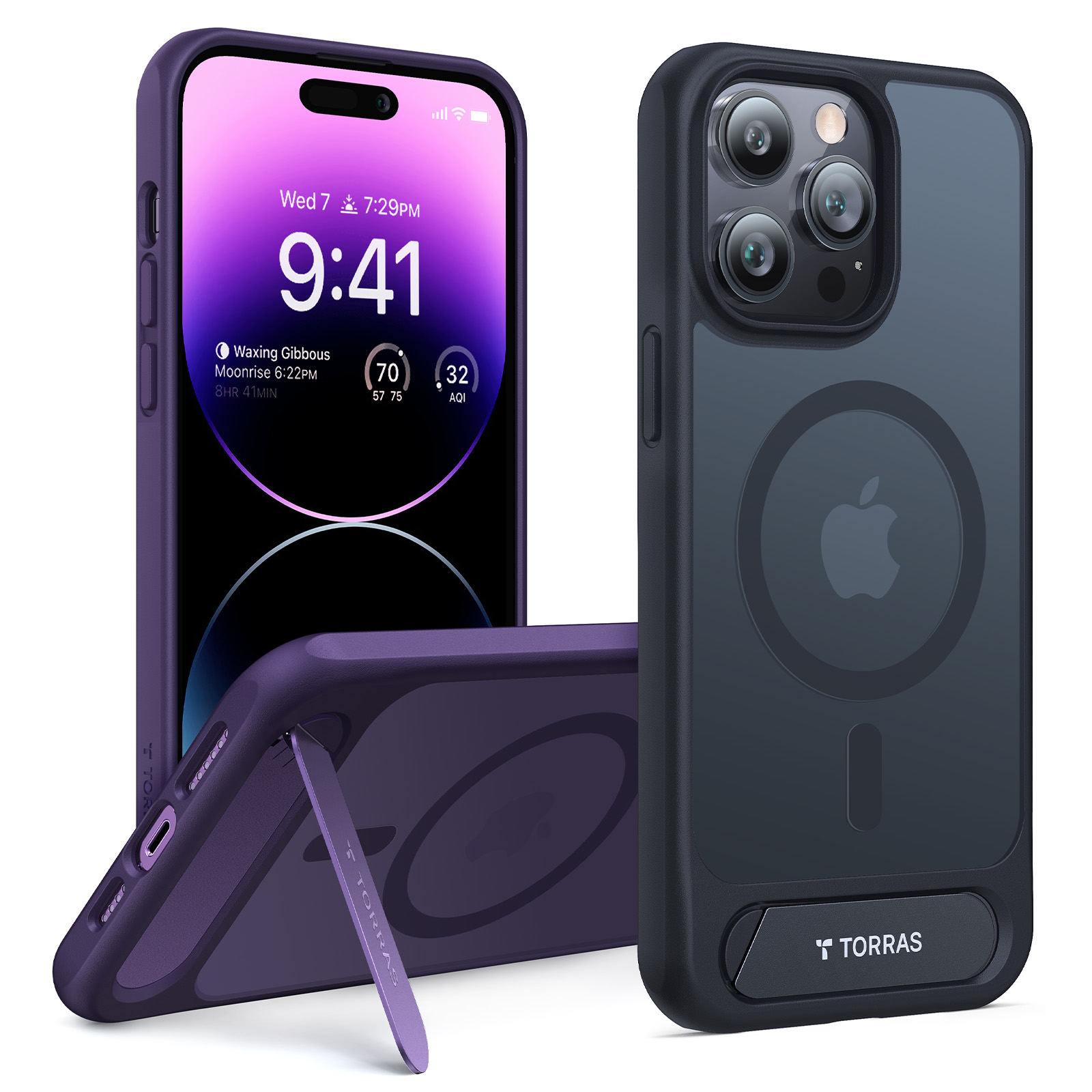 Torras - UPRO Pstand Case for iPhone 14 Pro [ Dark Purple ]