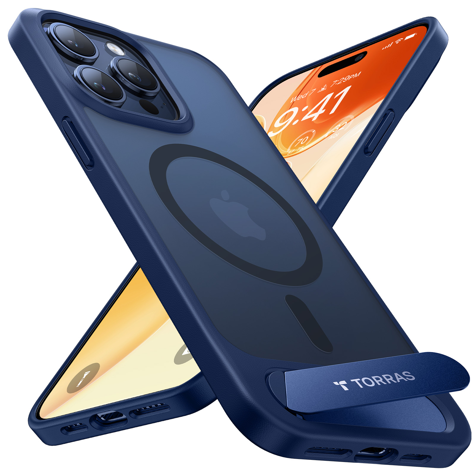 TORRAS - UPRO Pstand Case for iPhone 15 Pro [ Navy Blue]